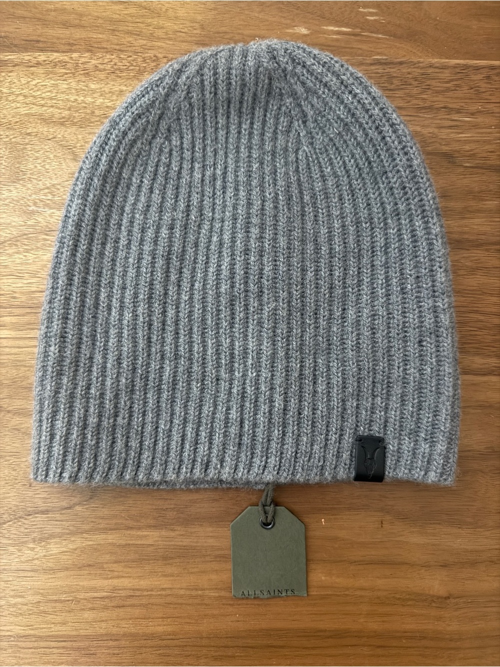 AllSaints Grey Ribbed Knit Beanie